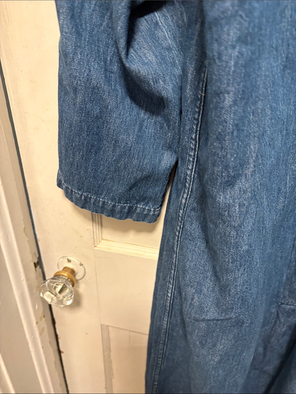 Vintage Long Blue Denim Duster Trench Coat Medium - Picture 9 of 10